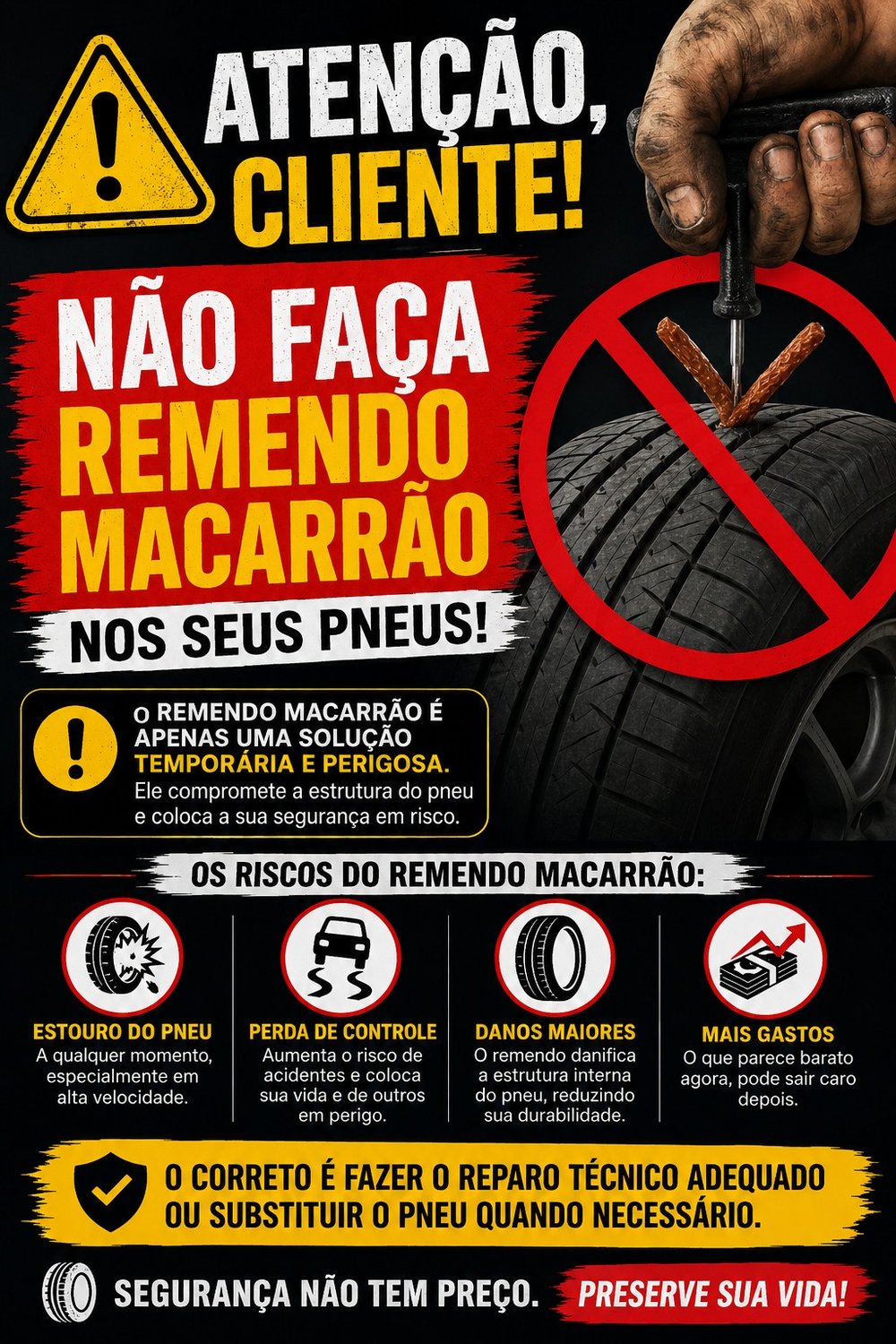 Atenção cliente: não faça remendo macarrão nos seus pneus